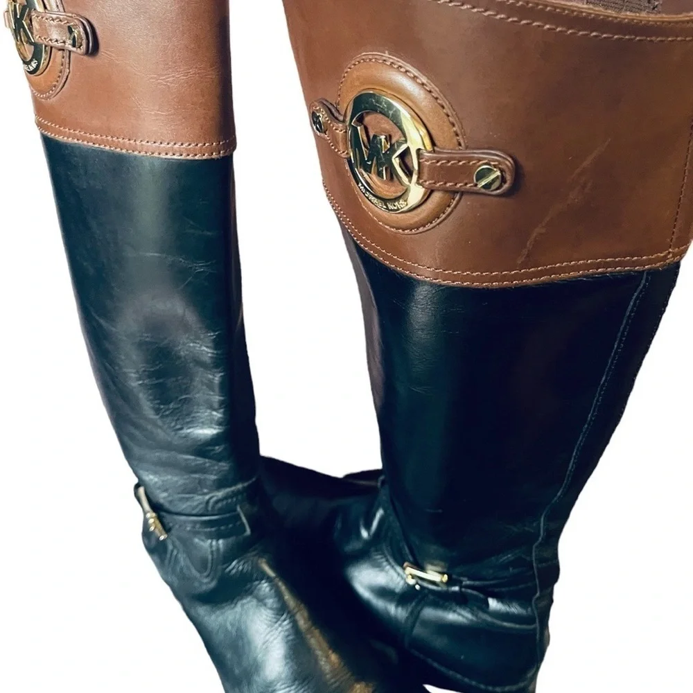 Michael Kors Fulton Harness Boot Black/Mocha Brown Leather Boot